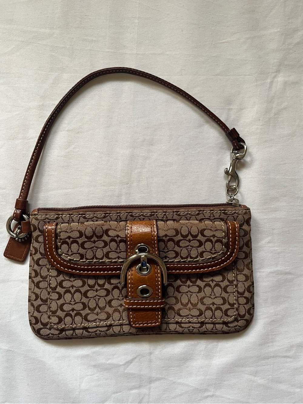 Vintage Coach Brown Signature Canvas Wristlet with Buckle